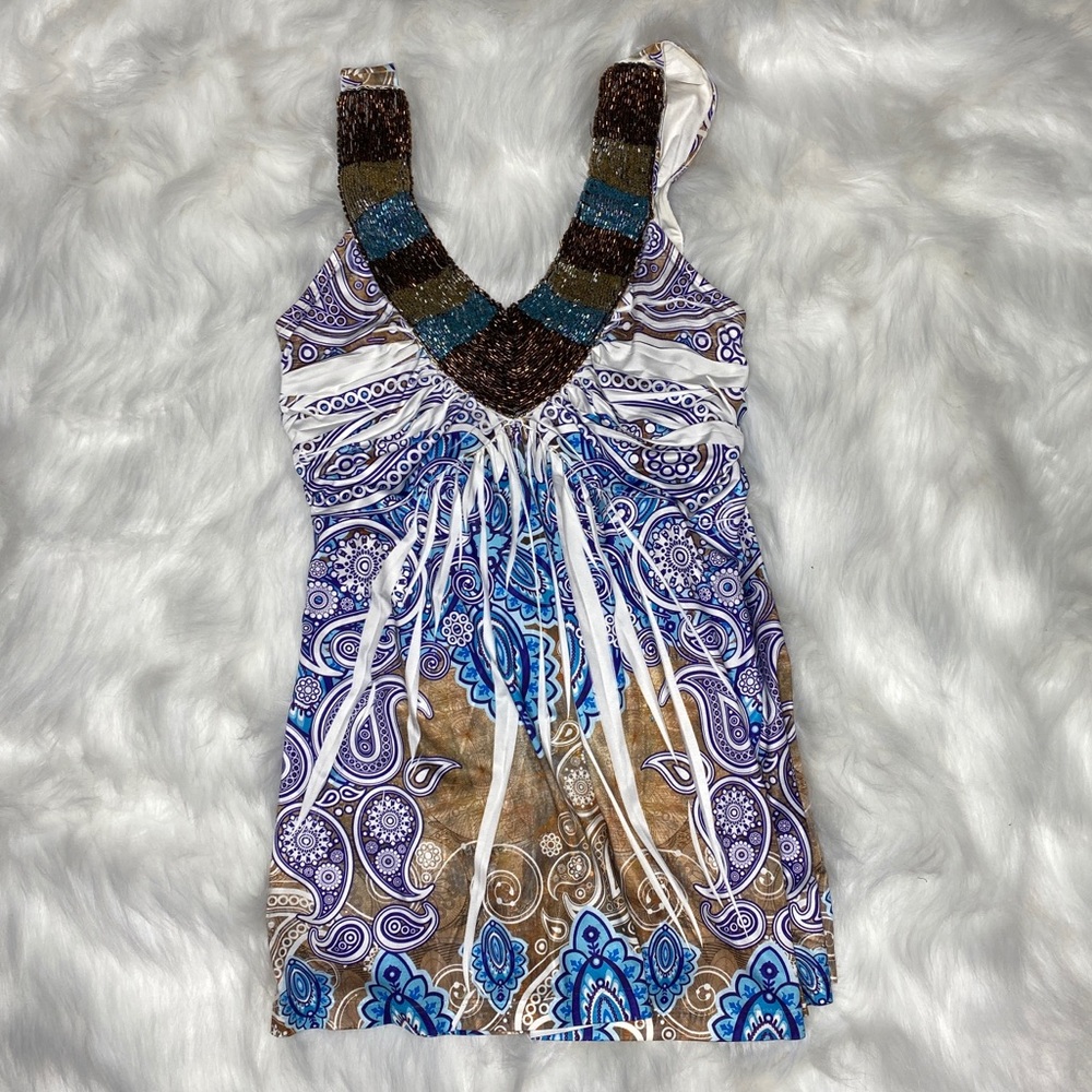 One World Women’s Beaded Neckline Tank Top